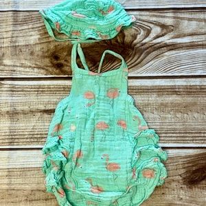 Angel Dear Bubble Romper with Ruffles matching Hat  - Flamingo - Size 12-18